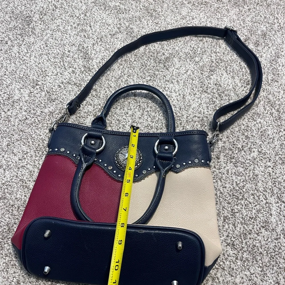 Montana West Patriotic Western Satchel Purse Red White Blue Studded Concho Bag - Picture 15 of 15